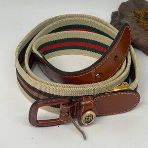 Franck Michel Men's Stripe Elastic Stretch Web Belt - Beige & Brown - Size 42"